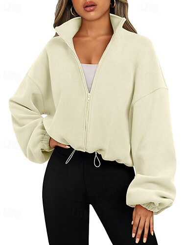  Per donna Felpe Felpe con cerniera Semplice Streetwear Casual Manica Lunga Collo Alto Top Regolari Casa Streetwear Cerniera Nero Bianco Blu marino Azzurro Autunno Inverno