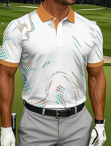  Herren Geometrisch Golf Polo Sport-Poloshirts Kurzarm Polo-Shirts Sportbekleidung Athleisure Alltagskleidung 3D-Druck Knöpfe Frühling Herbst Weiß Braun Grün