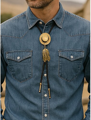  Menns western cowboyhatt bolo slips – fjæranheng i legering med lærtaukjede til rodeo, countryfest og denim-antrekk