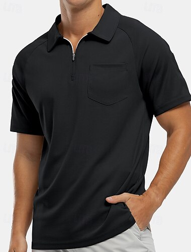  Herren Poloshirts Viertel-Reißverschluss-Poloshirt Alltagskleidung Date Viertelreißverschluss Kurzarm Mode Basic Einfach Reißverschluss Tasche Sommer Normale Passform Wein Schwarz Weiß Marinenblau