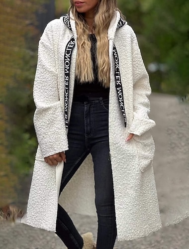  Per donna Cappotto Caldo Confortevole Tasca Moda Lettera Uscire Weekend Cerniera Lungo Con Cappuccio Vestibilità regolare Manica Lunga Capispalla Oro rosa Nero Bianco Autunno Inverno