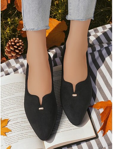  sapatilhas femininas vermelhas de camurça sintética e bico fino – sapatos confortáveis para piqueniques nas tardes de outono, leitura no jardim e encontros para tomar café ao ar livre