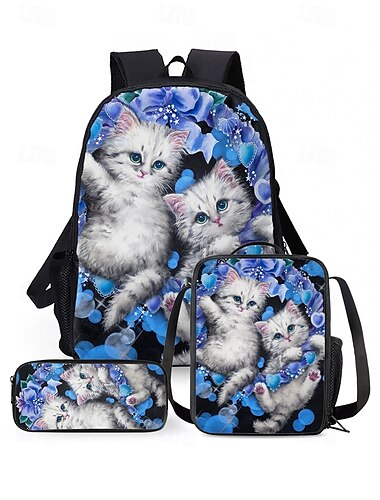  Crianças Para Meninos Para Meninas mochila Mochila Escolar Escola Ao ar livre Diário Gato Tecido Oxford Grande Capacidade Leve Ziper Rosa Azul Cinzento
