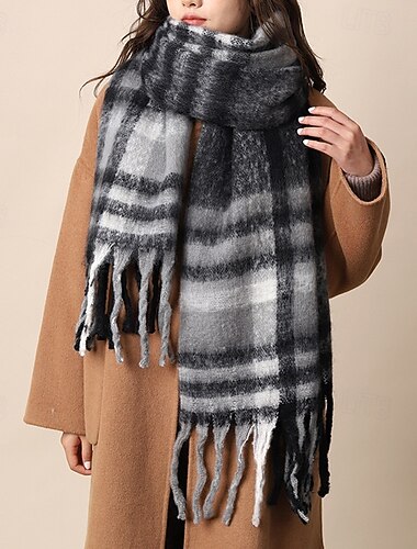  Per donna Sciarpa rettangolare Sciarpe da donna Streetwear Quotidiano Data Nero Arancione Sciarpa Plaid