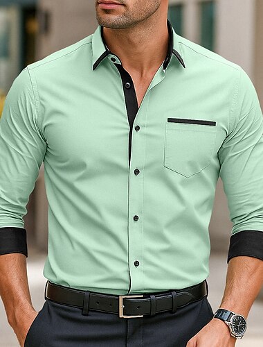  Per uomo Camicia Camicia elegante Camicia button-down Camicia non stiro Camicia con Bottoni Blocco di colori Matrimonio Quotidiano Blu chiaro Nero Bianco Verde chiaro Manica Lunga Colletto Primavera