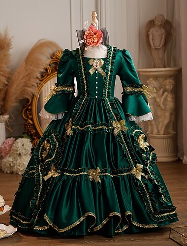  Ροκοκό Πριγκίπισσα φαντασία Μάξι Κοστούμι πάρτι Αξεσουάρ Καμπάνα Καλλονή Φιόγκος Ρετρό Βραδινή τουαλέτα Σημείο Φανταχτερή Φόρεμα Κοριτσίστικα βασιλικός Χριστούγεννα Απόκριες Η Μέρα των Παιδιών