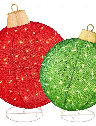  ライト付きポップアップ屋外クリスマスオーナメントセット、LEDライト付きホリデーボールデコレーション、ライト機能、赤/緑