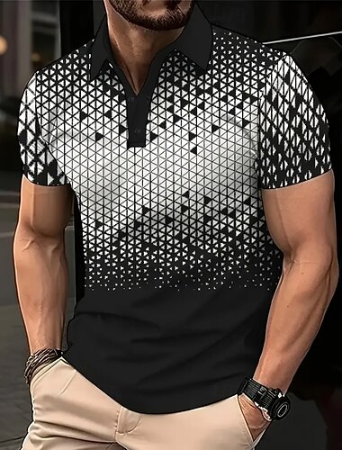  Herr Geometrisk Polo Kortärmad Polotröjor Skjortor med krage Business Casual Fritids- Knappar Sommar Svart Blå Brun