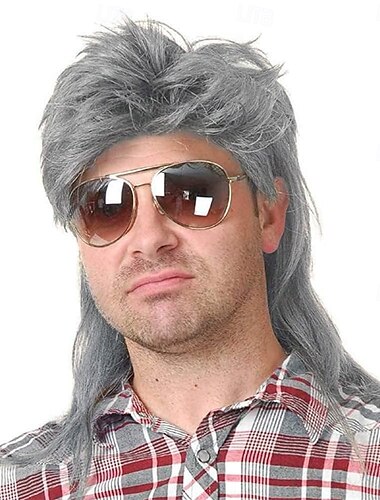  Green Mullet Wigs for Men 80s Costumes Fancy Party Accessory Cosplay 70s Rocker Hair Male Wig
