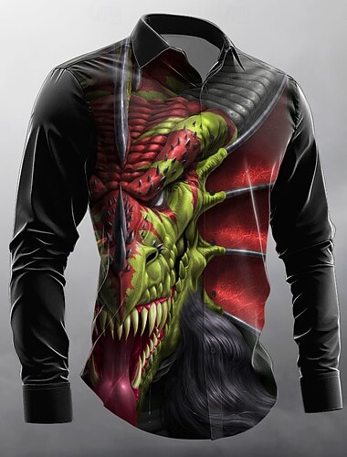  Pánské Zvíře Drak Halloweenské kostýmy Košile Košile na knoflíky Dlouhý rukáv Temný gotický styl Dovolená Streetwear Léto Jaro Přehnutý 3D tisk košile s límečkem Černá