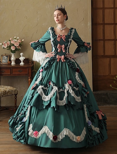  ヴィンテージ ロココ調 ルネッサンス マキシ丈 ドレス 標準 ジュリエット プリンセス 新婦 プリーツ フライト プリンセス ラウンドネック 仮装 女性用 ハロウィーン カーニバル マスカレード 性能 パーティー ハロウィーン 大人 オールシーズン