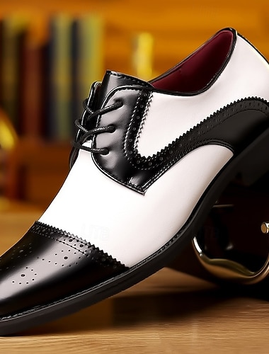  herenschoenen in zwart-wit met kleurblokken en geperforeerde details, stijlvolle formele schoenen voor zakelijke bijeenkomsten, bruiloften en diners