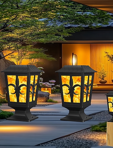  1pc Solar Post LightFlickering Flame Post Cap LED Lamp Solar Powered 2 Modes Waterproof Lighting for Outdoor Deck Fence 4X4 5X5 6X6 Post Top Pathway Garden Patio Yard Decoration