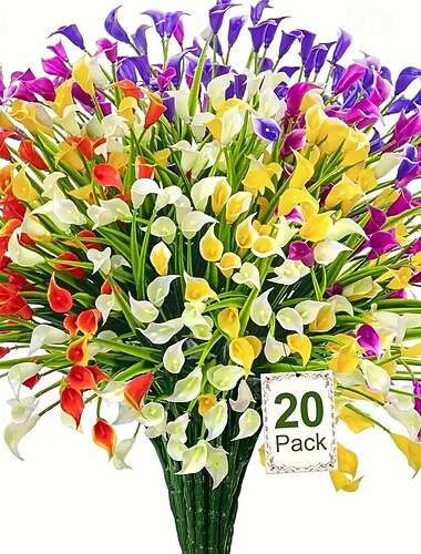  Confezione da 20 gigli artificiali Kara da esterno, fiori finti in plastica con protezione UV per giardino, veranda, cortile, ufficio, cornice di finestre, scrivania e decorazione per la casa –