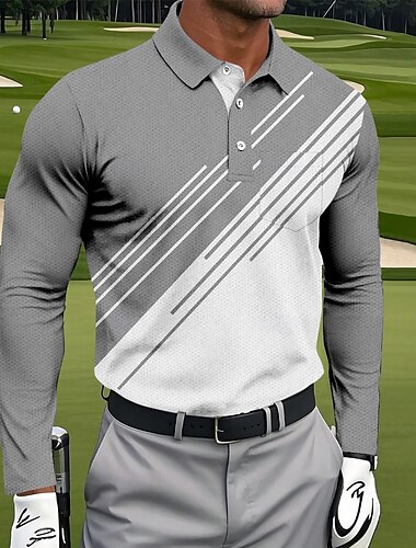  Per uomo Geometrico Golf Polo Manica Lunga Magliette polo Camicie con Colletto Abbigliamento Sportivo Business Casual Athleisure Abbigliamento quotidiano Tasca Stampa 3D Bottoni Primavera Autunno