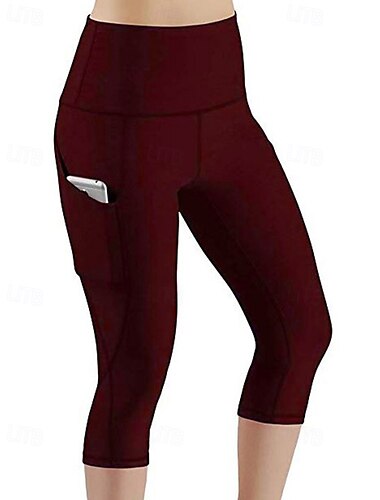  Jambières Capri Leggings de yoga Femmes Contrôle du ventre avec poches Salle de sport Athlétique Pilates Bas Taille haute Automne Des sports Tenues de Sport Coupe ajustée Noir Vert Véronèse
