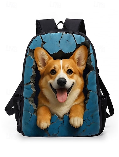  Mochila escolar con estampado de perro de dibujos animados para niños: mochila ligera de doble capa y gran capacidad para niños, perfecta para la escuela primaria y la temporada de regreso a clases.
