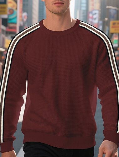 Homens Moletom Preto Vinho Azul Marinha Verde Escuro Cáqui Gola Redonda Listrado Desportos e Ar livre Diário Feriado Poliéster Roupa de rua Básico Casual Primavera Outono Roupa Moletons Moletons