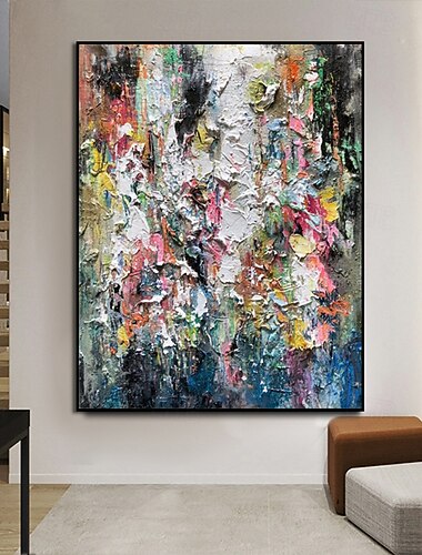 Pintura al óleo hecha a mano, lienzo, arte de pared, decoración moderna, gruesa, abstracta al óleo para decoración del hogar, pintura enrollada sin marco y sin estirar
