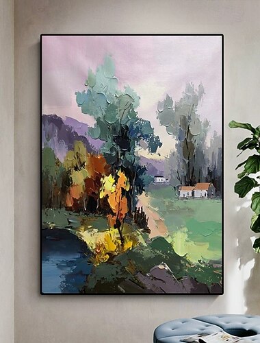  χειροποίητη ελαιογραφία καμβά τέχνη τοίχου διακόσμηση αφηρημένη εντύπωση χωριό αγροτικό τοπίο για διακόσμηση σπιτιού κυλιόμενη ζωγραφική χωρίς πλαίσιο χωρίς τέντωμα