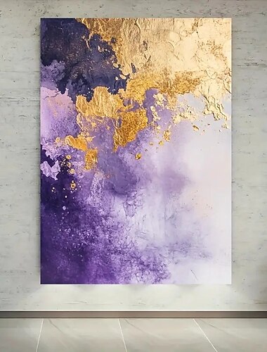  1 pezzo di stampa artistica su tela astratta geometrica senza cornice, moderno murale, dipinti di cristalli viola e oro, grandi poster per la decorazione del soggiorno e della camera da letto