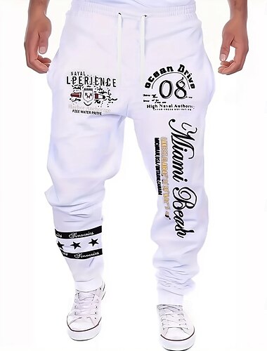  Homens impressão de carta Calças Esportivas Corredor Calças Cintura Média Cintura elástica com cordão Casual Corrida Streetwear Dar certo Calça de moletom esportiva com bolsos Primavera Outono