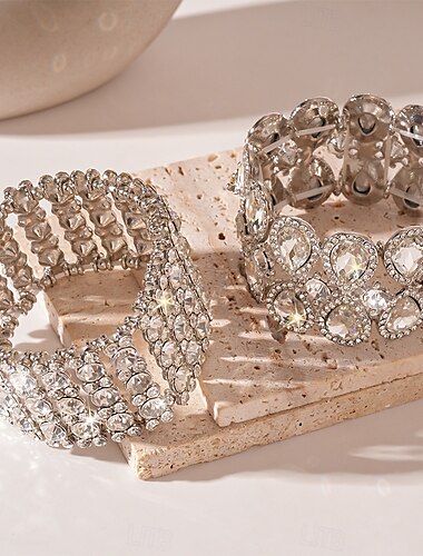  Bracelet manchette en strass pour femme - Bracelet en cristal glamour pour cocktails et soirées
