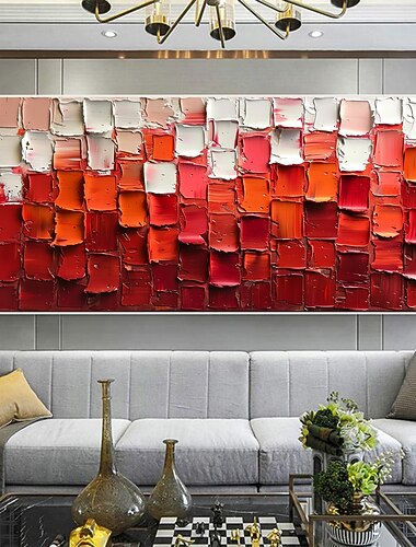  Håndlaget originalt minimalistisk oljemaleri på lerret abstrakt rød impasto teksturert veggkunst til hjemmedekor med strukket ramme uten indre ramme