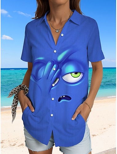  Per donna Camicia Grafico 3D Vintage Tropicale Quotidiano Manica Corta Colletto a Camicia Top Regolari Quotidiano Nero Blu Arancione Estate Primavera