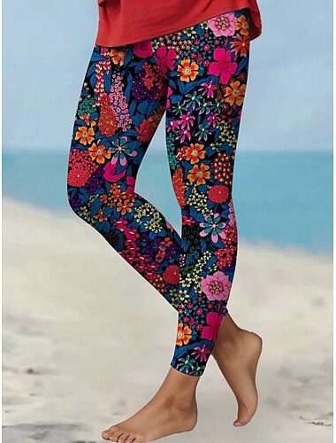  Per donna Pantaloni Leggings Leggings comodi Streetwear Casual Lunghezza intera Vita Alta Floreale Elastico in vita Stampato Traspirabilità Confortevole Elasticizzato Vacanza Streetwear Abbigliamento