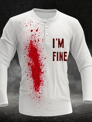 Camisa Masculina Manchada de Sangue Engraçada Estampa de Sangue I'M FINE Camisa Henley de Manga Longa Moda Bonita Casual Diário Férias Outono Primavera  Outono Branco Verde Claro Azul Claro Cinza   Camisa Masculina Manchada de Sangue Engraçada Estampa de Sangue I'M FINE Camisa Henley de Manga Longa Moda Bonita Casual Diário Férias Outono Primavera  Outono Branco Verde Claro Azul Claro Cinza