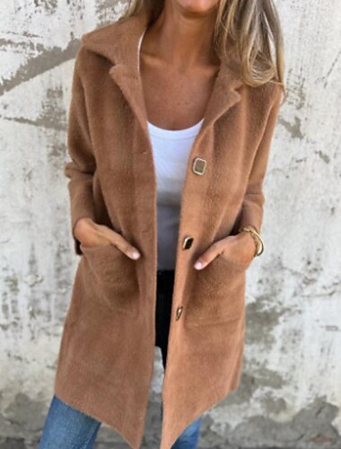  Per donna Cappotto Caldo Confortevole Tasca Bottoni Moda Semplice Uscire Weekend Monopetto Lungo Collo ripiegato Vestibilità regolare Manica Lunga Capispalla Rosa Blu Cammello Autunno Inverno