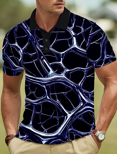  Homens Abstrato Geométrico Pólo Manga Curta Camisas polo Lapela Casual Rua Roupa Esportiva Roupas para Lazer Roupa Diária Impressão 3D Botões Verão Preto Branco Azul Marinha