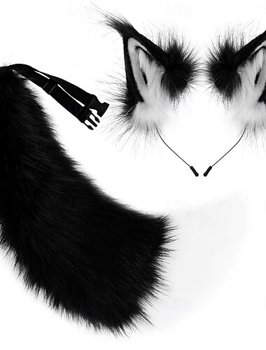  Ensemble serre-tête et queue de renard en fourrure – accessoires de cosplay réalistes avec oreilles et queue d'animaux pour Halloween, fête, convention et spectacle