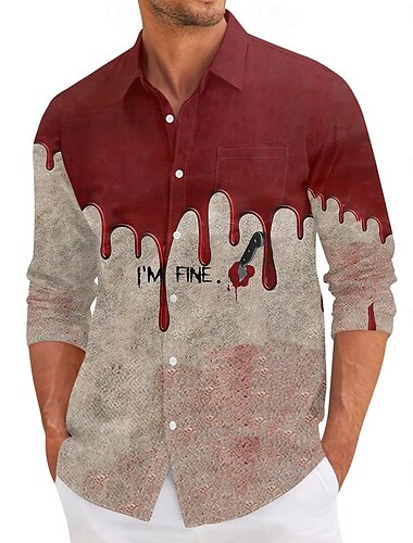  Halloween Pánské Krevní skvrny Halloweenské kostýmy Košile Košile na knoflíky Dlouhý rukáv Temný gotický styl Dovolená Denní Streetwear Jaro Podzim Přehnutý 3D tisk košile s límečkem Jedna předn