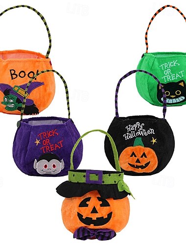  Sacchetti per dolcetti di Halloween, sacchetti per caramelle, dolcetto o scherzetto, borse a forma di zucca/vampiro con manico per decorazioni per feste di Halloween
