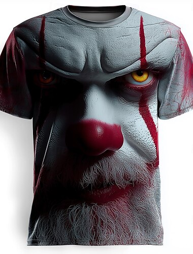  Halloween Pánské 3D tisk 3D Klaun Tričko Krátký rukáv tričko 3D tisk Tričkový Košile Přehnaný Designové Horor Párty ulice Dovolená Bílá Rubínově červená Šedá Léto Jaro Celý rok Oblečení S M L XL XXL