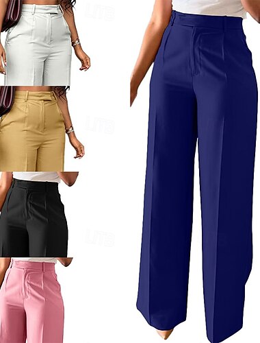  Women's Dress Pants Pants Trousers Fashion Full Length Natural Plain Side Pockets Comfy Breathability Office / Career Business Black White Yellow Pink Spring Fall Regular Fit