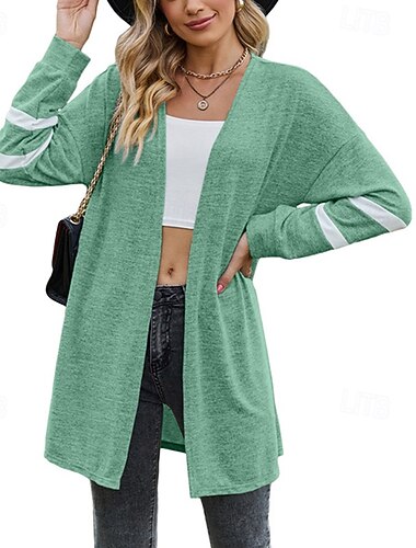  Per donna Felpa Cardigan Moda Streetwear Quotidiano Blocco di colori A Coste Aperto davanti Lavorato a maglia Manica Lunga Top lunghi Maglia Ferie Uscire Weekend Nero Rosa Autunno Inverno