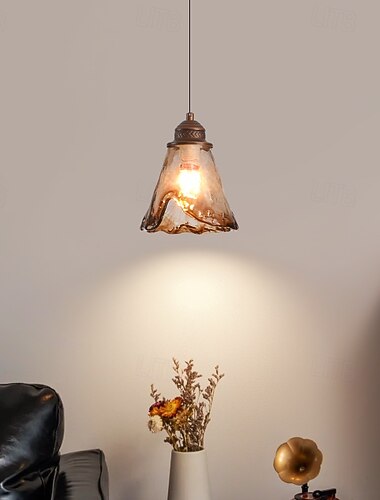  Braune Mini-Pendelleuchte im Retro-Stil im nordischen Stil mit einem Kopf, kreativer Kronleuchter mit klarem Glasschirm in Cognacfarbe, schlichte Hängelampe mit Metallfassung
