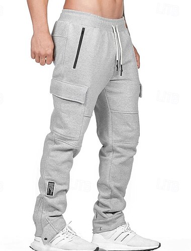 Herre Joggebukser Jogger Bukser Uformelle bukser Lomme Elastisk midje Snorer Ensfarget Komfort Full lengde utendørs Daglig Løp Ferie Enkel Grå Elastisk