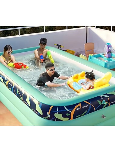  Inflatable Swimming Pools, Rectangular Inflatable Swimming Pool for Kids, Family Blow up Pool, Lounge Inflatable Pool for Backyard Garden Outdoor, Easy to Inflatable
