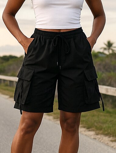  Mujer Pantalones Cortos Running Pantalones cortos de carga Bolsillo Correa Alta cintura Prendas de abajo Ropa Deportiva Gimnasia Ejercicio Secado rápido Transpirable Entrenamiento de gimnasio Al Aire