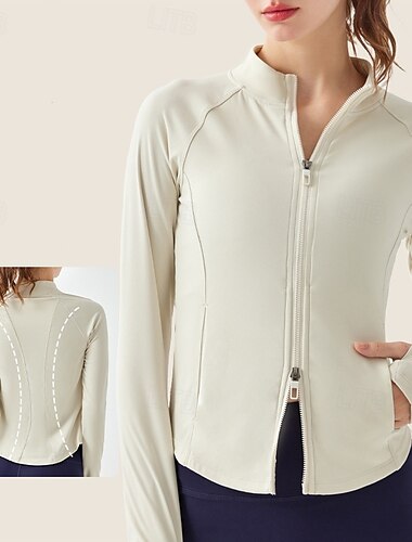  Damen Trainingsjacke Leicht Vollreißverschluss Langarm Sport Einfarbig Oberteil Für Fitnessstudio Fitnesstraining Fitness Sportkleidung