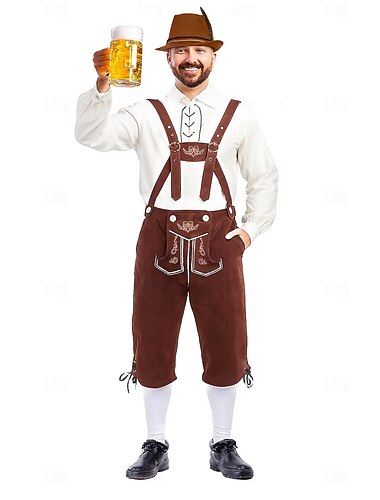  Oktoberfest يديرهوسين قميص قبعة جبال الألب البافارية ألماني المراعي رجالي مهرجان مناسب للحفلات مهرجان البيرة قماش النمط التقليدي بلوزة شورت ملابس
