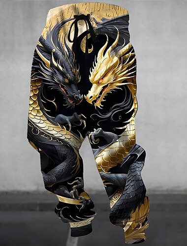  Homens Animal Dragão Calças Esportivas Corredor Calças Cintura Média Cintura elástica com cordão Casual Corrida Streetwear Dar certo Calça de moletom esportiva com bolsos Primavera Outono Impressão 3D