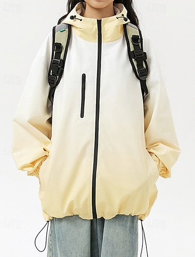  女性用 パーカージャケット 保温 快適 ジッパー ポケット ファッション カラーグラデーション アウトドア バケーション ジッパ－ レギュラー フード付き レギュラー 長袖 アウターウェア イエロー ライト 秋 冬