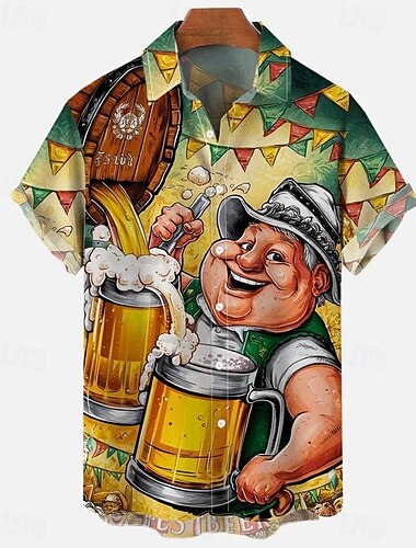  Oktoberfest Birra Camicie Hawaii Camicia Aloha bavarese Monaco Tedesco Grafico Per Per uomo Adulti Carnevale Birra Oktoberfest Stampa 3D Vacanza Feste
