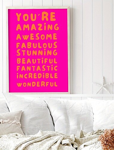  Affiches d'art avec citations inspirantes - Impressions typographiques sans cadre en style Art déco &Toile murale minimaliste de style moderne rose et orange avec inscription « You're Amazing »