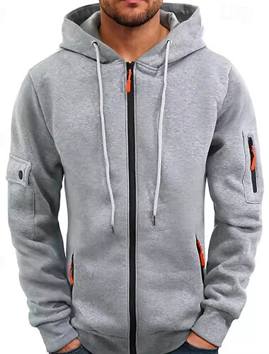  Homens Moletom Full Zip Hoodie Moletom Tático Preto Azul Marinha Camelo Cinza Claro Cinzento Escuro Com Capuz Tecido Bolsos Desportos e Ar livre Casual Diário Roupa de rua Legal Roupa de Esporte